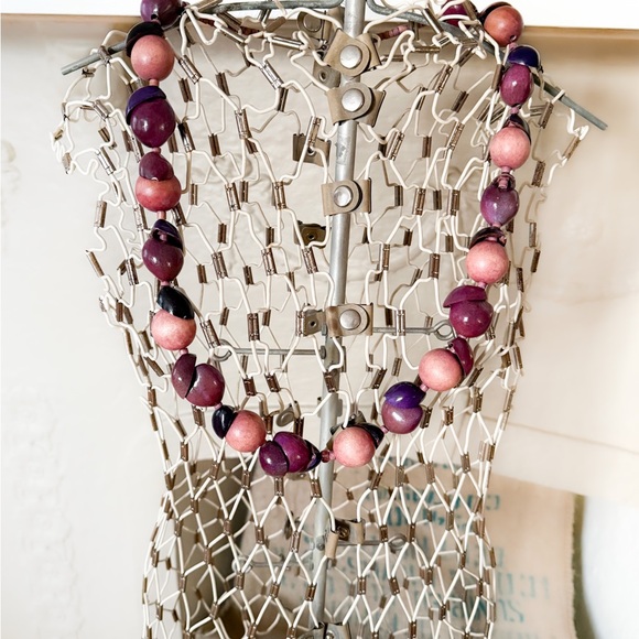 Boho style pink and purple long Beads Necklace -bohemian, ethnic - Picture 3 of 4
